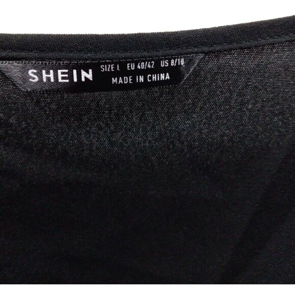 Black Size Lg Shein Dress Long Sleeve Ruffle Bodice Hem Cuffs Elastic Waist - Picture 7 of 10